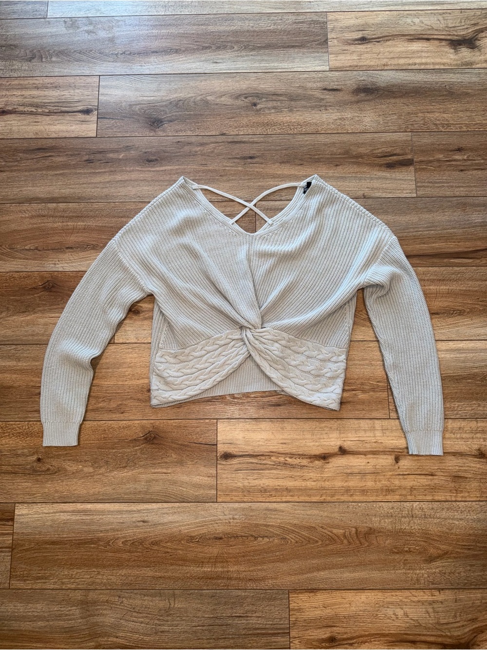 Express Light Gray Twisted Front Ribbed Cropped Sweater Size Medium